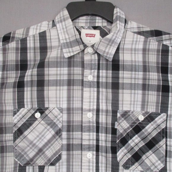 Levi Strauss Madras Plaid Button Down T-Shirt Black & Gray Men Size | M - Picture 2 of 8